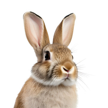 Close up Photo: A Rabbit’s Portrait, Isolated on Transparent Background, PNG
