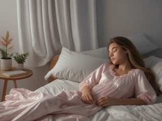 Obraz na płótnie Canvas woman sleeping on bed. AI generated art