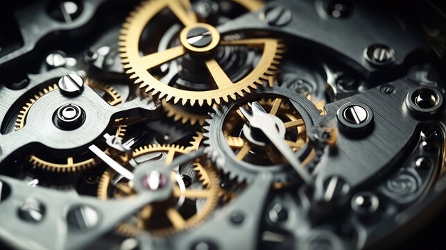 Close-up of a mechanical gears in swiss watch