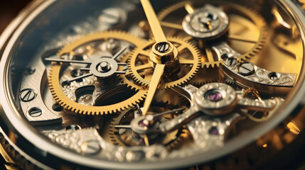 Fototapeta na wymiar Close-up of a mechanical gears in swiss watch
