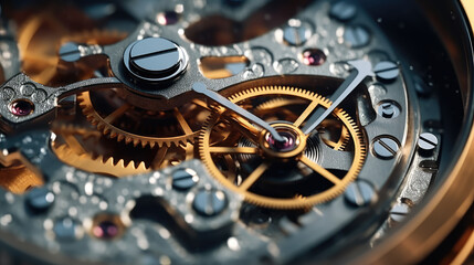 Close-up of a mechanical gears in swiss watch