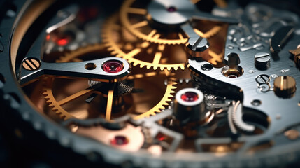 Close-up of a mechanical gears in swiss watch - obrazy, fototapety, plakaty