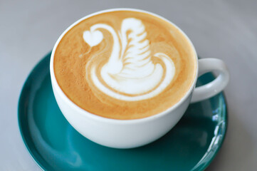 coffee or hot coffee, hot latte coffee with swan latte art