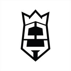 OH Letter Logo monogram hexagon shield shape up and down with crown isolated style design