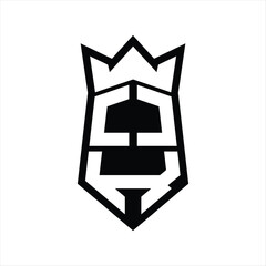 OK Letter Logo monogram hexagon shield shape up and down with crown isolated style design