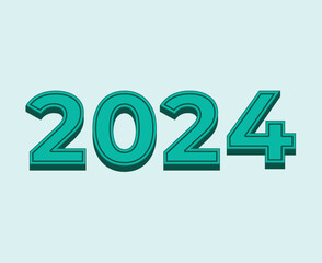 Happy New Year 2024 Abstract Green Graphic Design Vector Logo Symbol Illustration With Cyan Background