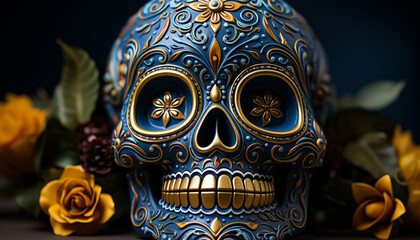 Obraz premium Day of the Dead celebration colorful masks, spooky yet beautiful generated by AI