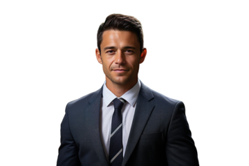 Portrait of smiling European businessman standing isolated on tranparency background.