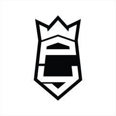 PY Letter Logo monogram hexagon shield shape up and down with crown isolated style design