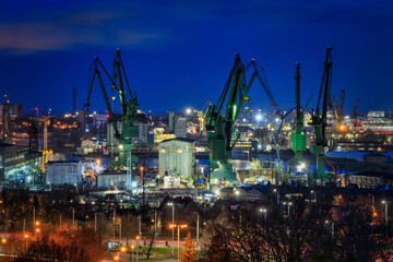 Shipyard areas in Gdansk at dawn. Poland