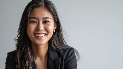 Fototapeta premium beautiful attractive smile young adult Asian woman in positive pose looking at the camera with happy in studio against white background