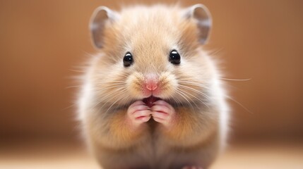 A baby hamster stuffing its cheeks, its eyes bulging with curiosity.