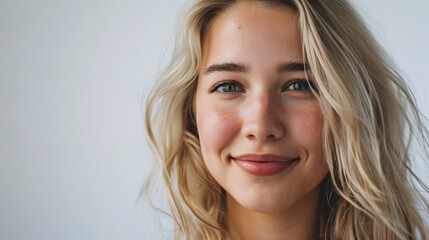 Fototapeta premium beautiful young blonde woman smiling at the camera - isolated a white background