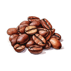 watercolor coffee beans isolated on white