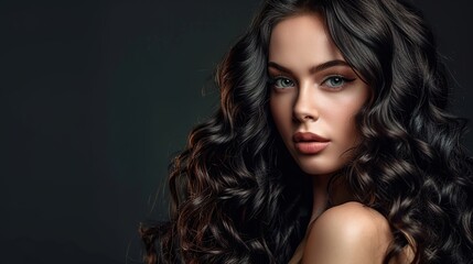 Fototapeta premium Beauty girl with long and shiny wavy Hair ,coloring and toning, shatush and balayash . Beautiful woman model with curly hairstyle