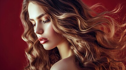 Beauty girl with long and shiny wavy Hair ,coloring and toning, shatush and balayash . Beautiful woman model with curly hairstyle