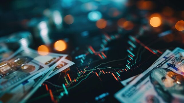 Business finance and investment, world economic growth concept. Forex financial graph chart, market report on cash currency with copy space for business