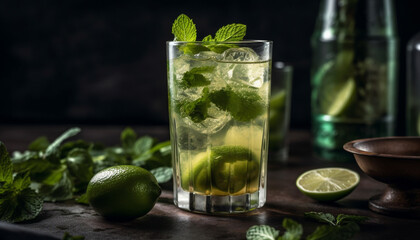 Refreshing mojito cocktail with lime, mint leaf, and citrus fruit generated by AI