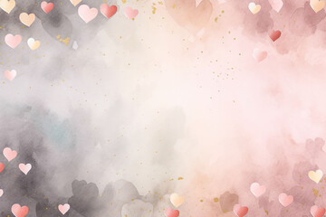 pink, grey and golden hearts on a soft ground with space for text, valentines day background