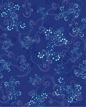 Seamless abstract pattern with hand-drawn lizards. Colorful geckos background. Talavera ornamental ceramic. Ethnic folk ornament.Flat lizard pattern. Universal lizard to use for web and mobile.