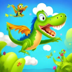 Obraz premium image of a flying alligator, Generative AI