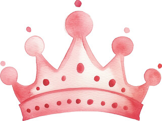 Watercolor illustration of pink crown isolated on transparent background. PNG