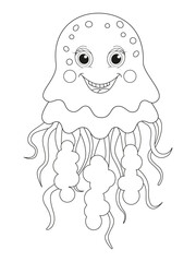 Jellyfish vector clipart. Marine illustration. Coloring book or Coloring page for kids. 