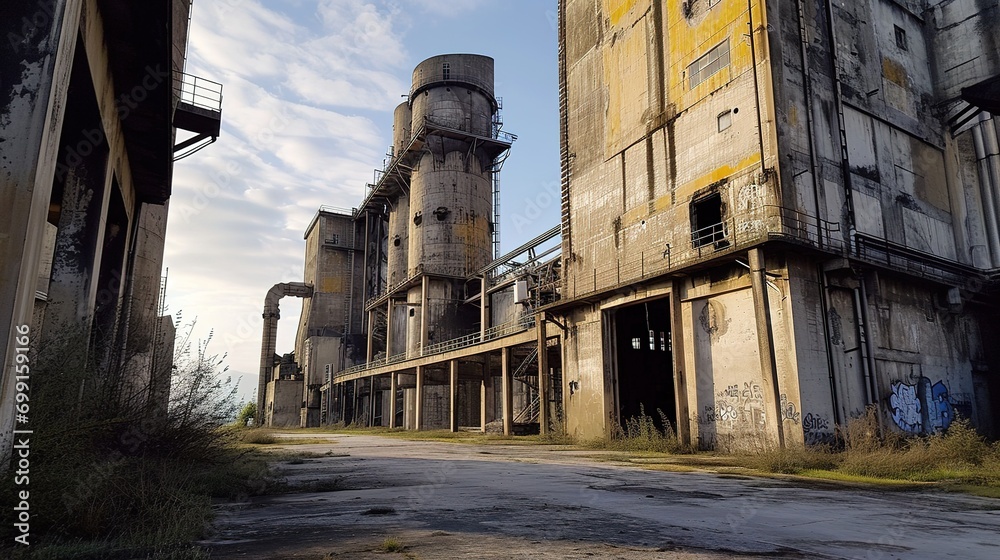 Poster Cement factory empty and without activity due to the industrial and labor crisis during confinement