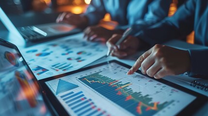 Close up Business team of financial analysis about company's graph profit. finance, strategy, meeting concept