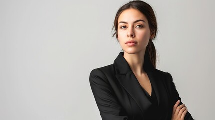 confident exec. Studio portrait of a successful businesswoman posing against a white background