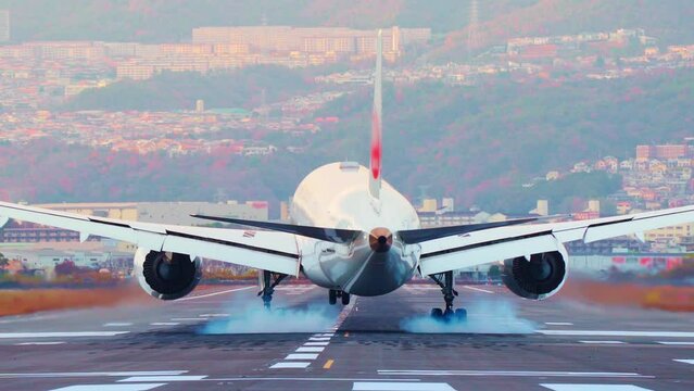 Jet Airplane landing to the Airport, Tourists arrived at the airport, tourism and travel concepts, modern aviation