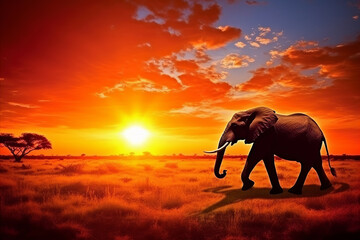 Majestic African Elephant Roaming Freely in the Serene Savannah Landscape of Beautiful Africa