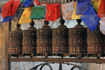the prayer wheels in Swayambhunath or So called Monkey temple, it is one of buddhism tool - 699160705