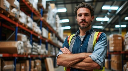 confident worker standing arms crossed in distribution warehouse - Powered by Adobe