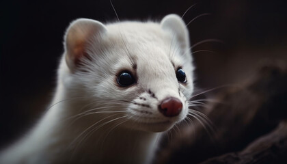 Fototapeta premium Cute small mammal, fluffy kitten, looking at camera, playful striped ferret generated by AI