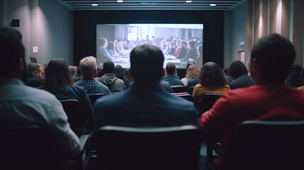Audience in a conference room or seminar meeting showing a presentation video