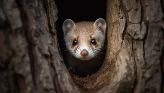 A small, cute mammal in nature, close up, looking at camera generated by AI