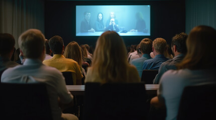 Fototapeta premium Audience in a conference room or seminar meeting showing a presentation video