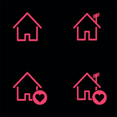House set icon, collection home sign, real estate, houses in flat style in line and outline design - vector