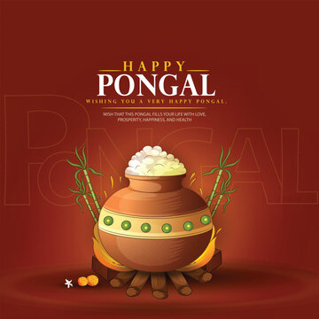 Creative vector illustration of Pongal Festival greeting background.