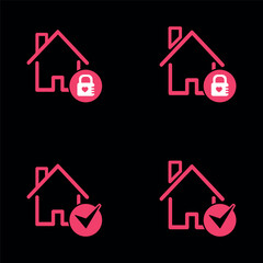 set of pink houses icons on black background. vector illustration. EPS