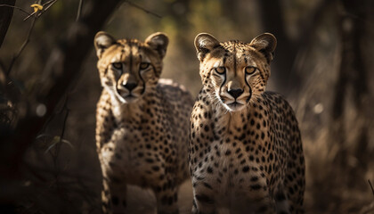 Majestic cheetah walking in the wild, staring with beauty and tranquility generated by AI