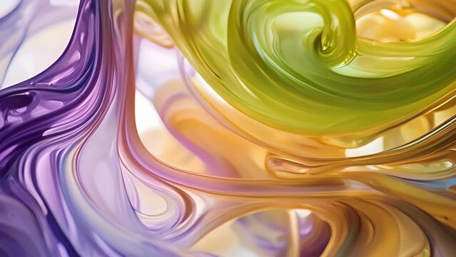 Hues of green and purple swirl together in a closeup of a scoby symbiotic culture of bacteria and yeast used to ferment kombucha.