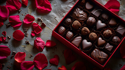 Sweet Romance: Box of Chocolates and Petals - Generative AI