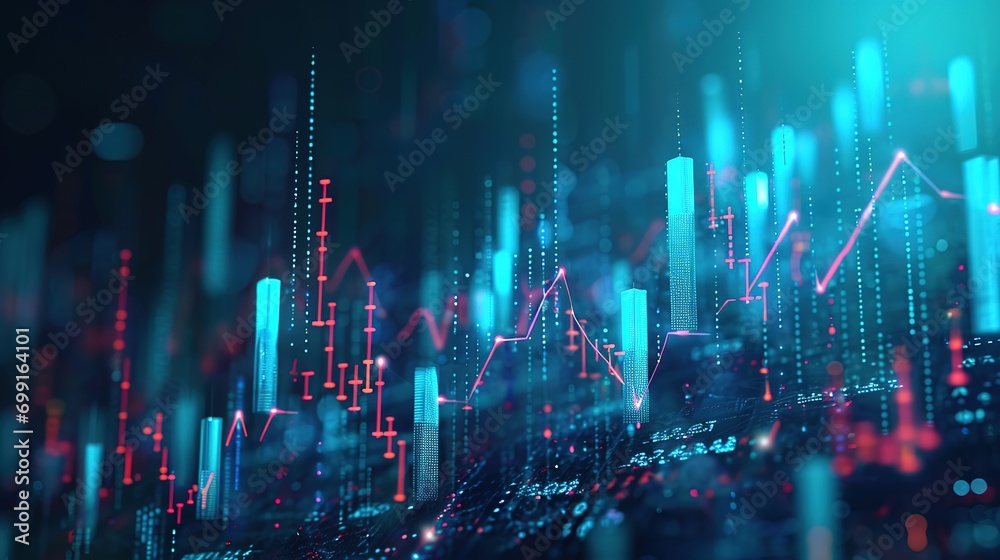 Wall mural futuristic raise arrow chart digital transformation abstract technology background. big data and bus