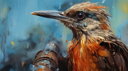bird covered in oil after an environmental disaster, highlighting pollution consequences generative ai