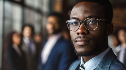 Fototapeta premium handsome african businessman with group of businesspeople on background