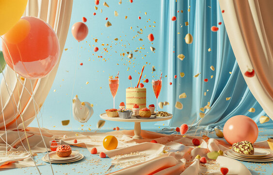 Festive Celebration with Desserts and Confetti - Powered by Adobe