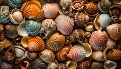A beautiful collection of seashells, nature vibrant underwater decorations generated by AI