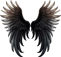 Fototapeta premium Black angel wings isolated on transparent background. PNG
